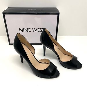 NEW: Nine West Open Toe Leather High Heeled Shoes • Black • Size 7.5